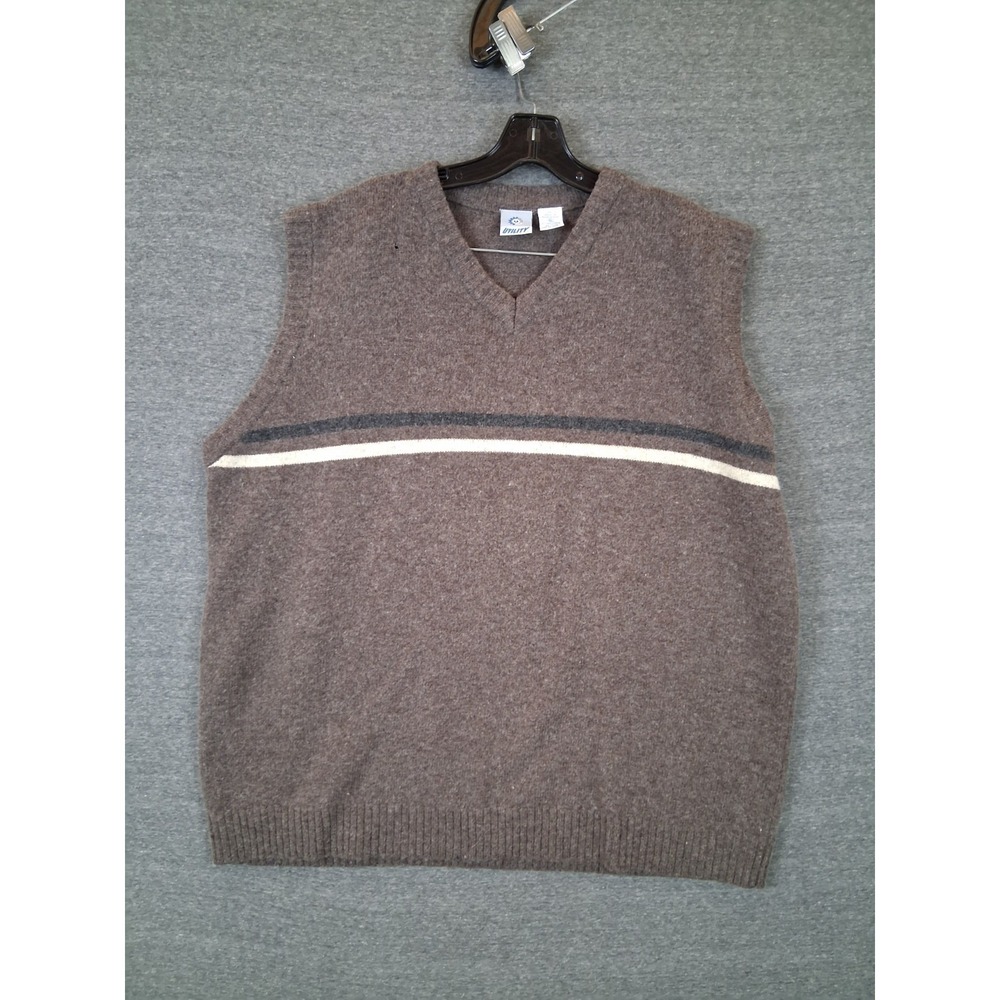 VTG Utility Mens Sweater XL Brown 100% Lambswool Vest Pullover Grandpa Academy‎